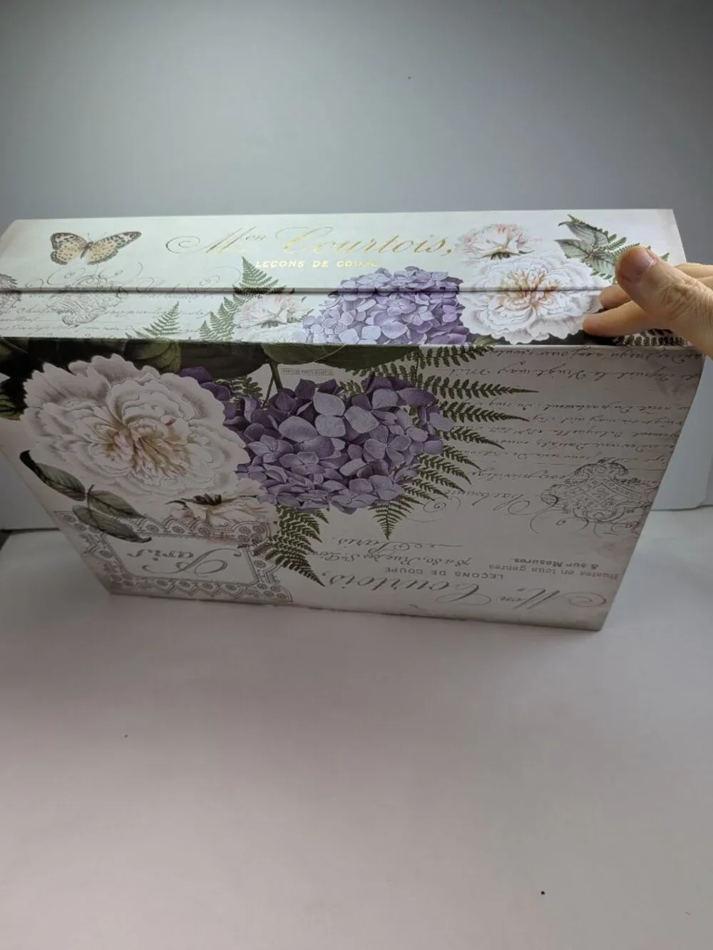 Paris Dressmaker Storage Box Large Hydrangea Peony Gold Metallic Floral Art